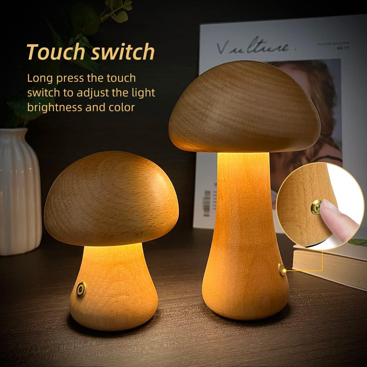Wooden Cute Mushroom LED Night Light - Luma Lights