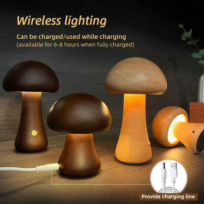 Wooden Cute Mushroom LED Night Light - Luma Lights